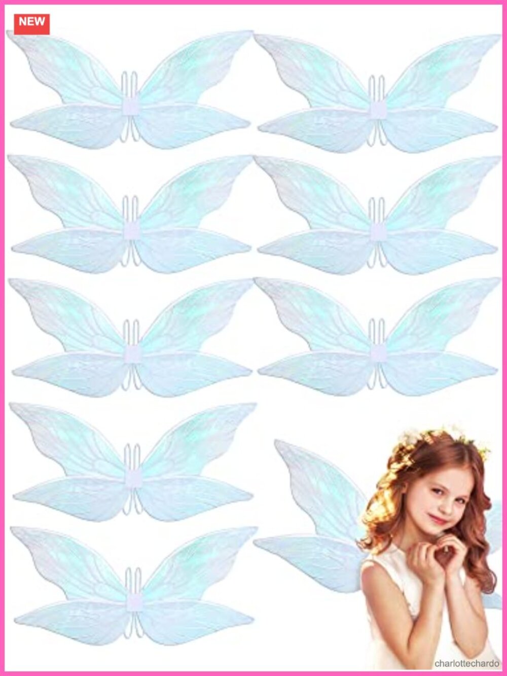 White Fairy Wings 8 Pc Organza Butterfly Costume Accessory Sets